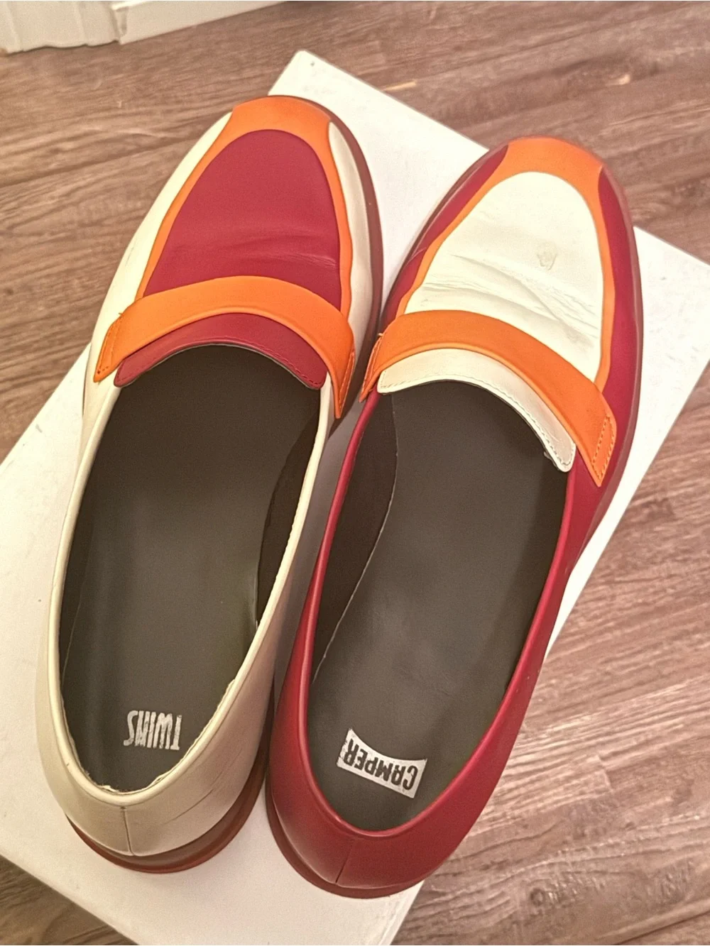Camper Women's Colorblock Leather Loafers in Red, Orange & Cream